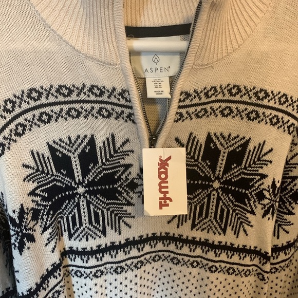 Aspen Mens Cream colored Blue Snowflake Sweater 100%Cotton - Picture 7 of 7